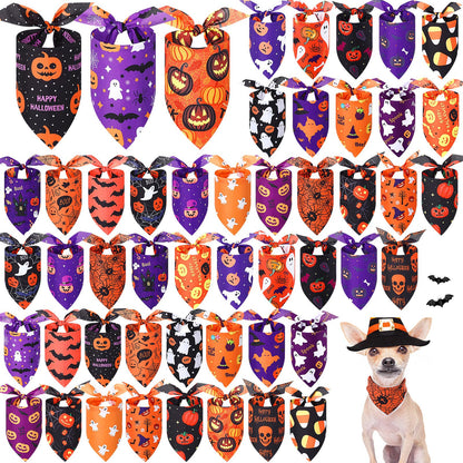 Abbylike 50 Pcs Halloween Dog Bandanas Bulk, Pumpkin Ghost Bat Skull