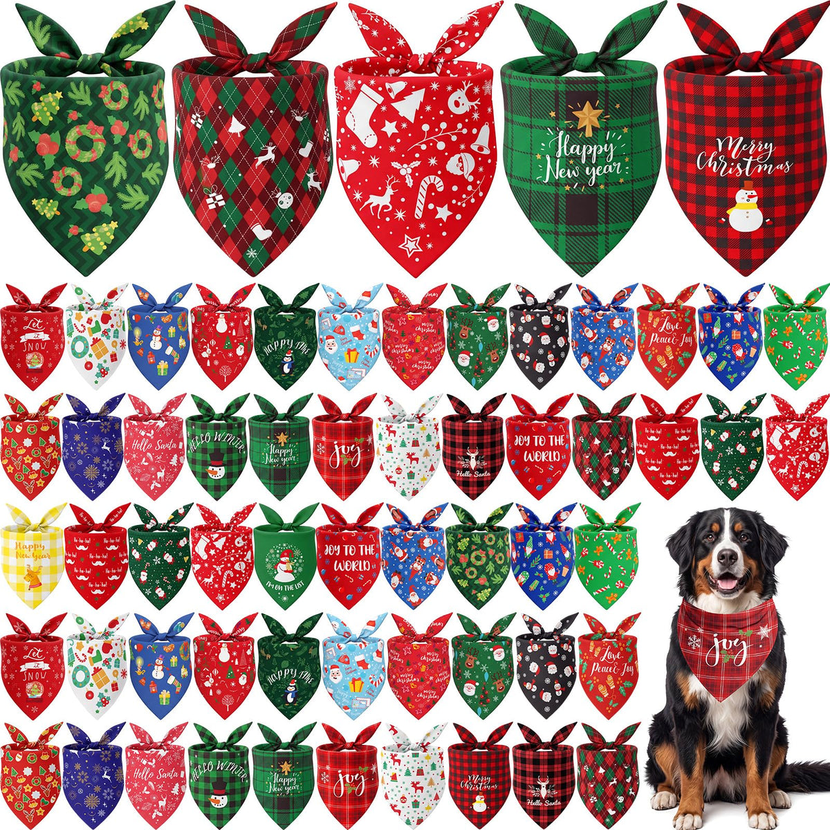Sanwuta 60 Pcs Christmas Dog Bandanas Bulk Xmas Pet Bib Scarf, Santa Medium