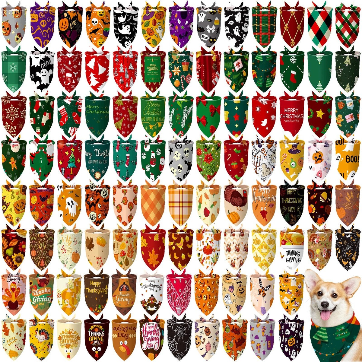 Huhumy 100 Pcs Paw Dog Bandanas Bulk Pet Paw Grooming Bandanas for Dogs