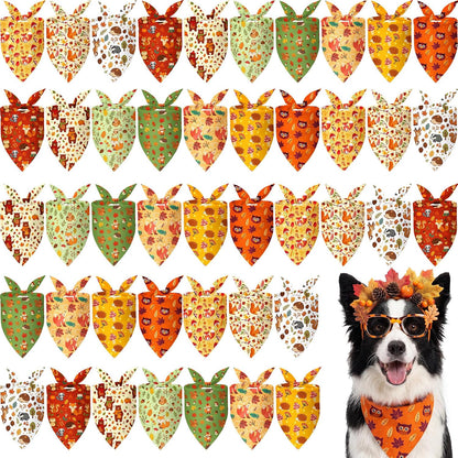 Weewooday 50 Pcs Fall Dog Bandanas Bulk for Autumn Pet Soft Bibs Adjustable Squirrel Fox Hedgehog Kerchief Bandana for Small Medium Large Grooming Accessories (Fall Animals, 25.6 x 17.7 x 17.7 Inch)