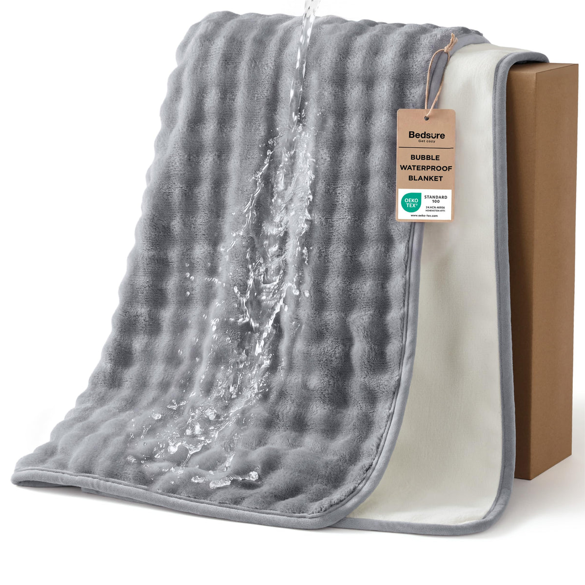 Bedsure Soft Bubble Waterproof Blanket for Couch Black/Grey 50"x60"
