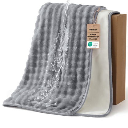 Bedsure Soft Bubble Waterproof Blanket for Couch Black/Grey 50"x60"