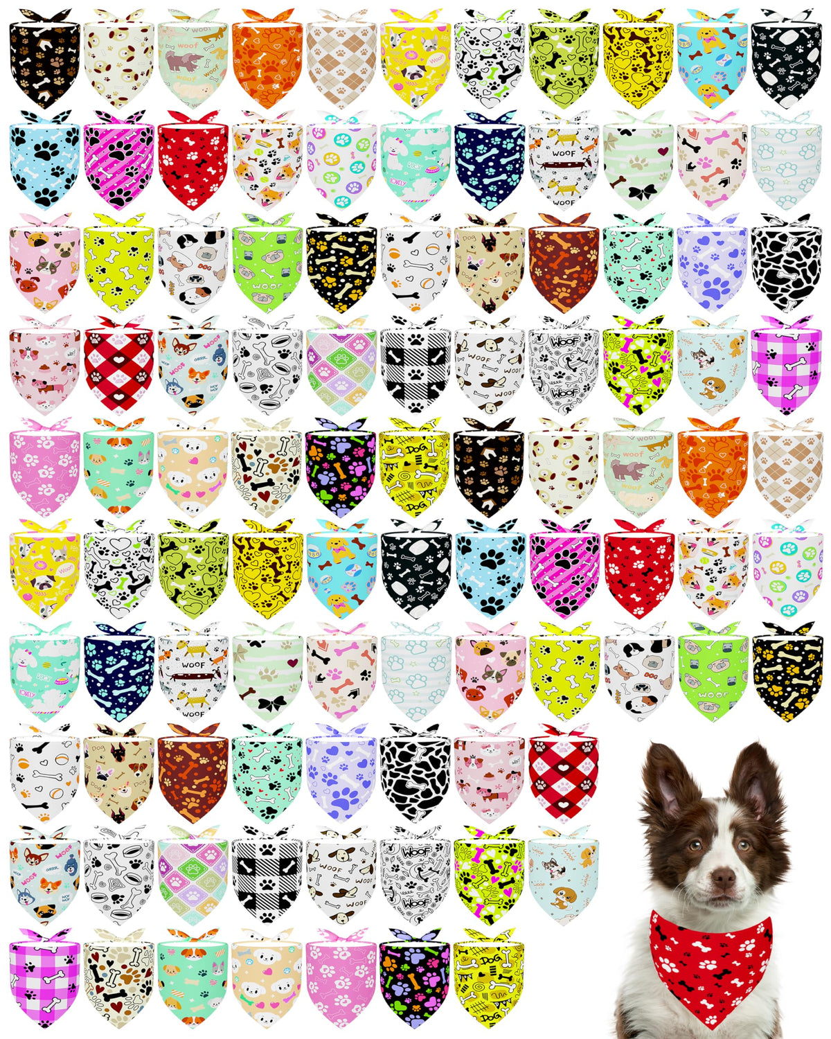 PET SHOW 100 Pack Christmas Dog Bandanas Bulk Seamless for Medium Dogs