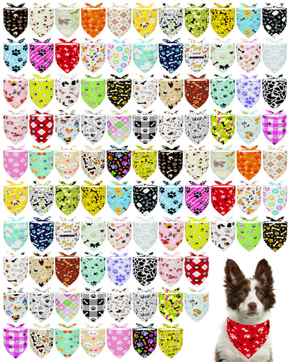 PET SHOW 100 Pack Christmas Dog Bandanas Bulk Seamless for Medium Dogs