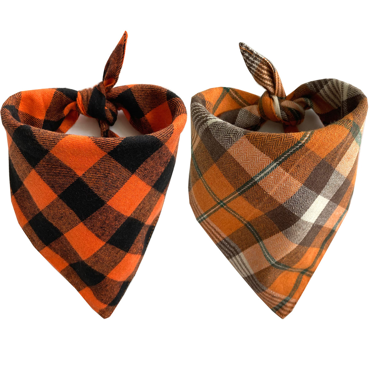 Realeaf Fall Dog Bandanas 2 Pack, Orange Plaid Pet Scarf for Boy and Girl, Premium Durable Fabric, Holiday Halloween Thanksgiving Bandana for Large and Extra Large Dogs (X-Large)