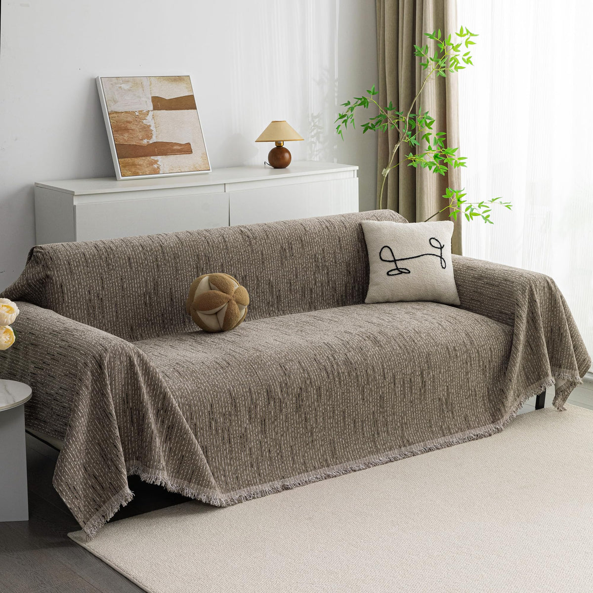 MYSKY HOME Couch Cover for Dogs, Washable Couch Covers, Non Slip Sofa Cover, Couch Cover 2 Cushion Sofa Dogs Furniture Protector with Tassels, Chenille Sofa Slipcover for Pets, 71"x118", Dark Grey