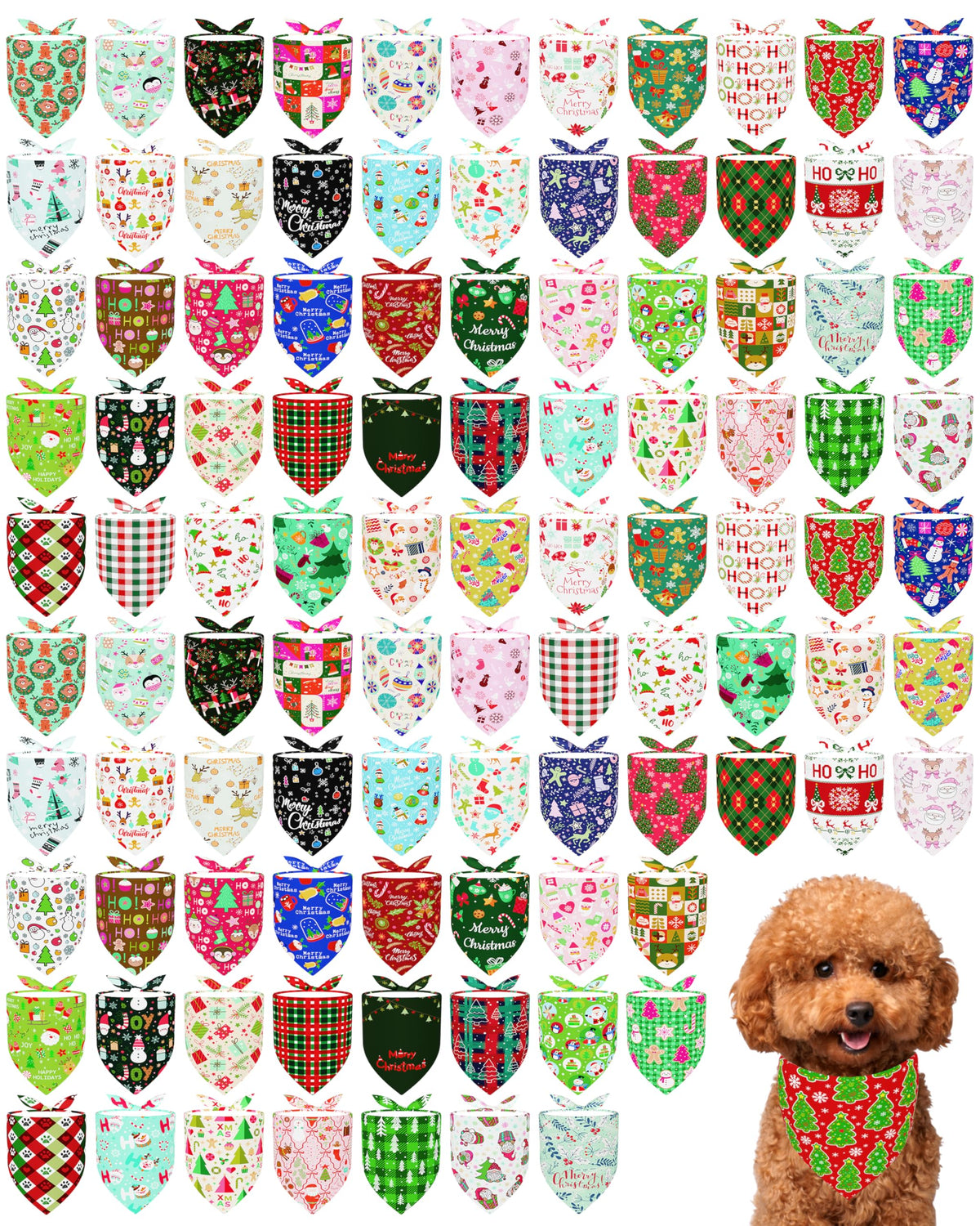 PET SHOW 100 Pack Christmas Dog Bandanas Bulk Seamless for Medium Dogs