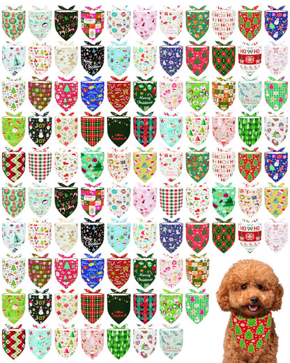 PET SHOW 100 Pack Christmas Dog Bandanas Bulk Seamless for Medium Dogs