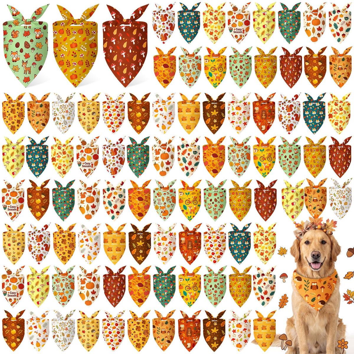 Abbylike 100 Pcs Halloween Dog Bandanas Bulk Cute Dog Paw Prints Pattern