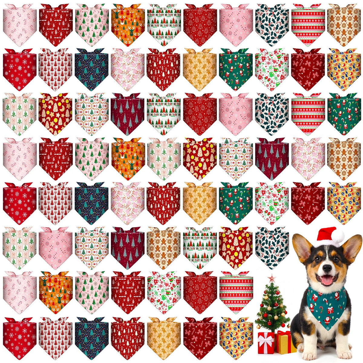 72 Pack Fall Dog Bandanas Bulk Autumn Triangle Pet Scarfs