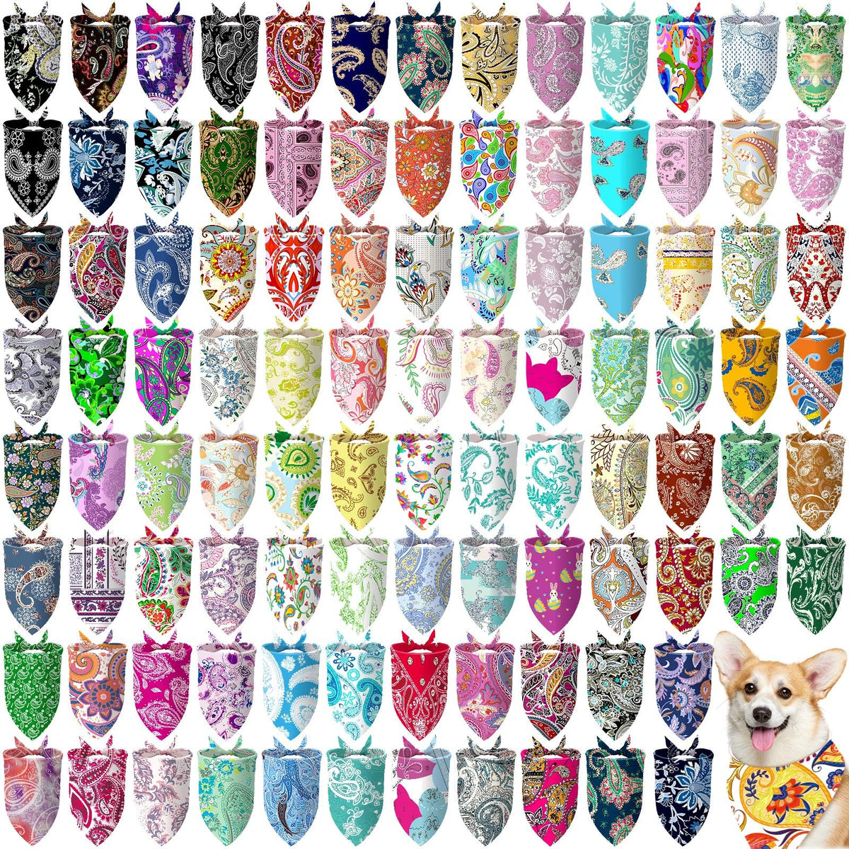 Huhumy 100 Pcs Paw Dog Bandanas Bulk Pet Paw Grooming Bandanas for Dogs