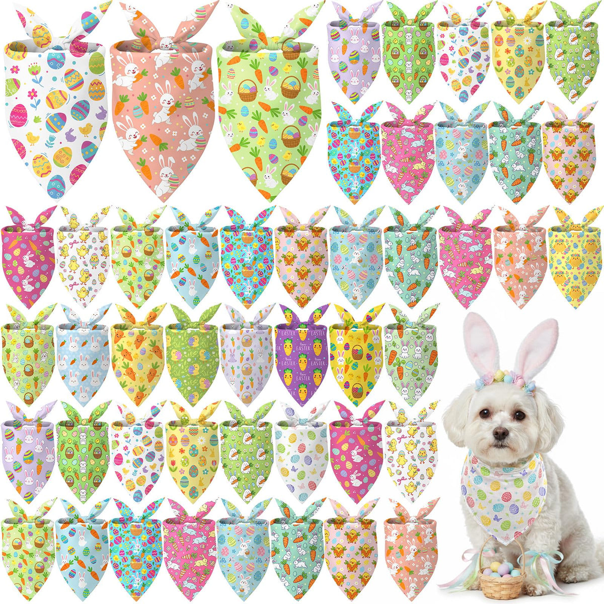 Abbylike 50 Pcs Halloween Dog Bandanas Bulk, Pumpkin Ghost Bat Skull