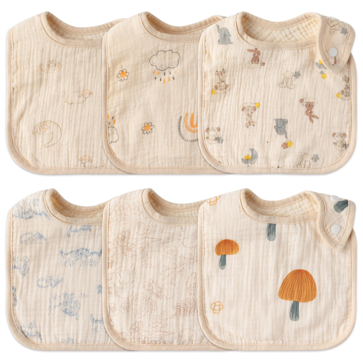 Zainpe 6Pcs Snap Muslin Cotton Baby Bibs