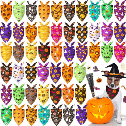 Preboun 50 Pcs Fall Dog Bandanas Bulk, Autumn Pumpkin Maple Leaves Pattern