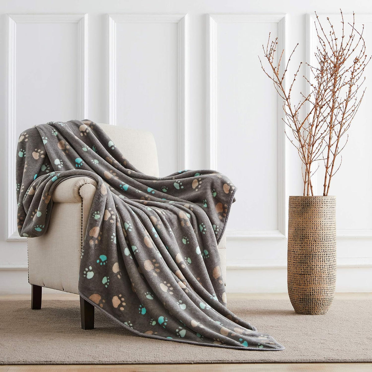 Allisandro 350 GSM-Super Soft and Premium Fuzzy Flannel Fleece Pet Dog Blanket, The Cute Print Design Washable Fluffy Blanket for Puppy Cat Kitten Indoor Outdoor, Grey, 40 x 32 Inches
