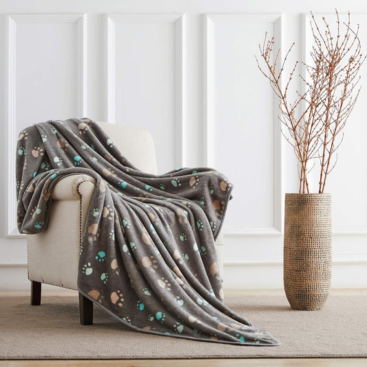 Allisandro 350 GSM-Super Soft and Premium Fuzzy Flannel Fleece Pet Dog Blanket, The Cute Print Design Washable Fluffy Blanket for Puppy Cat Kitten Indoor Outdoor, Grey, 40 x 32 Inches
