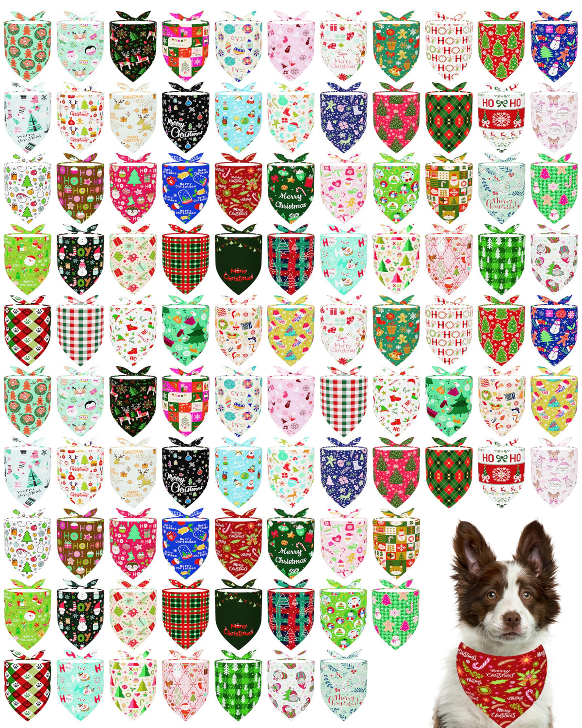 PET SHOW 100 Pack Christmas Dog Bandanas Bulk Seamless for Medium Dogs
