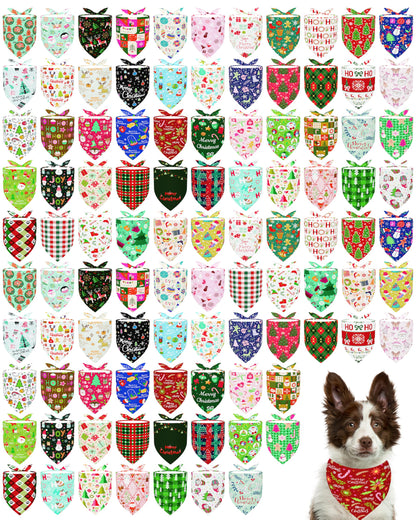 PET SHOW 100 Pack Christmas Dog Bandanas Bulk Seamless for Medium Dogs