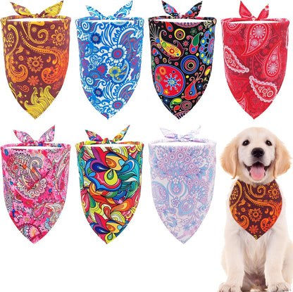 Paisley Dog Bandanas Bulk for Medium Dogs Sewn Edge 7 Pack M