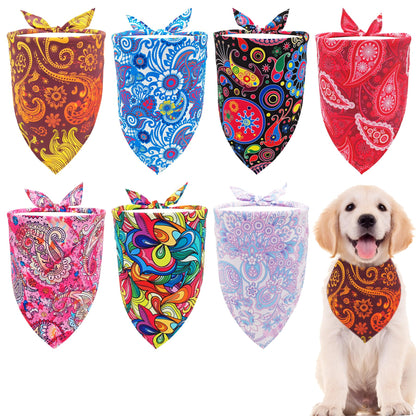 Paisley Dog Bandanas Bulk for Medium Dogs Sewn Edge 7 Pack M