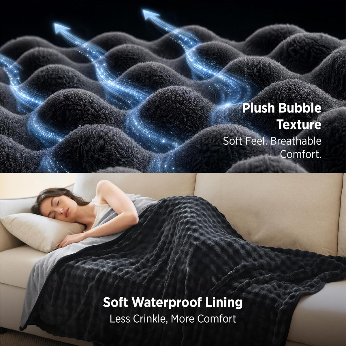 Bedsure Soft Bubble Waterproof Blanket for Couch Black/Grey 50"x60"
