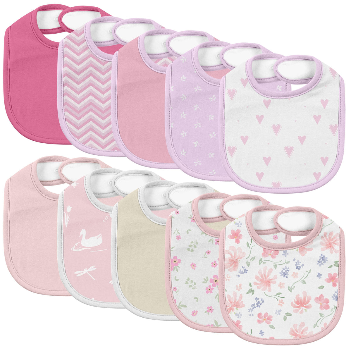 10 Pack Cotton Snap Bibs for Baby Boy Girl, Super Soft Drool Bibs for Teething and Feeding
