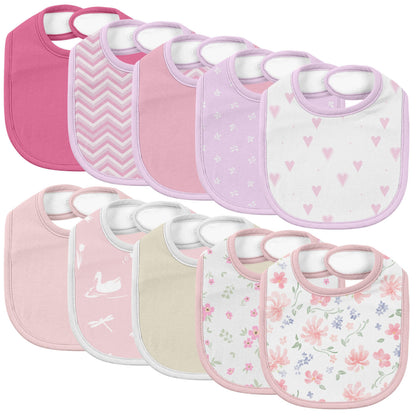 10 Pack Cotton Snap Bibs for Baby Boy Girl, Super Soft Drool Bibs for Teething and Feeding