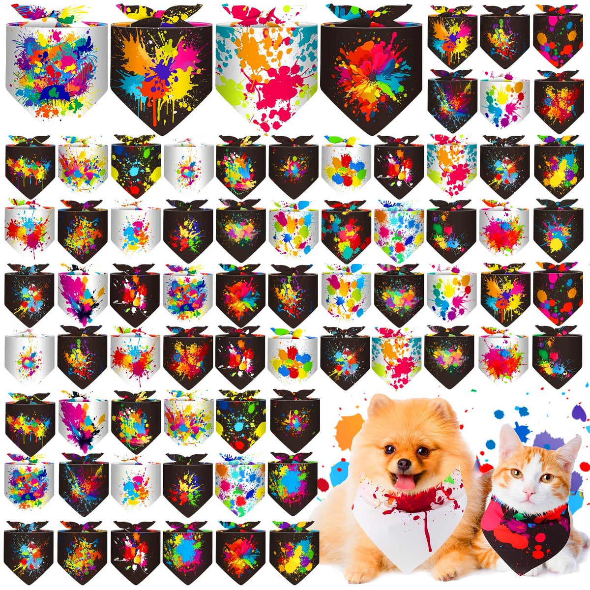 Reginary 72 Packs 4th of July Dog Bandanas Bulk America Flag Patriotic Pet Bandanas Triangle Scarf Bibs Adjustable Dogs Bandana for Pet Independence Day(Geometric Stripes Pattern)