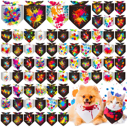Reginary 72 Packs 4th of July Dog Bandanas Bulk America Flag Patriotic Pet Bandanas Triangle Scarf Bibs Adjustable Dogs Bandana for Pet Independence Day(Geometric Stripes Pattern)
