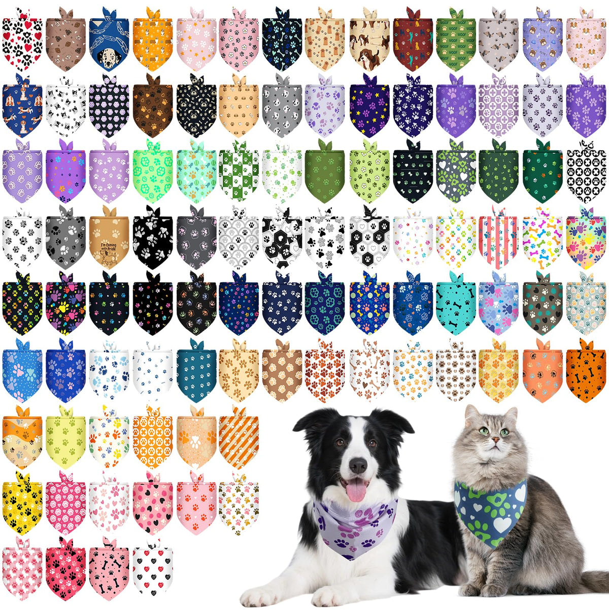 PAWCHIE Halloween Dog Bandanas 100 Packs, Holiday Bulk Pet Bibs Colorful Pet Triangle Scarf Pet Bandanas Plaid Festival Style for Small to Large Dogs Puppies Cats, Halloween & Thanksgiving & Christmas