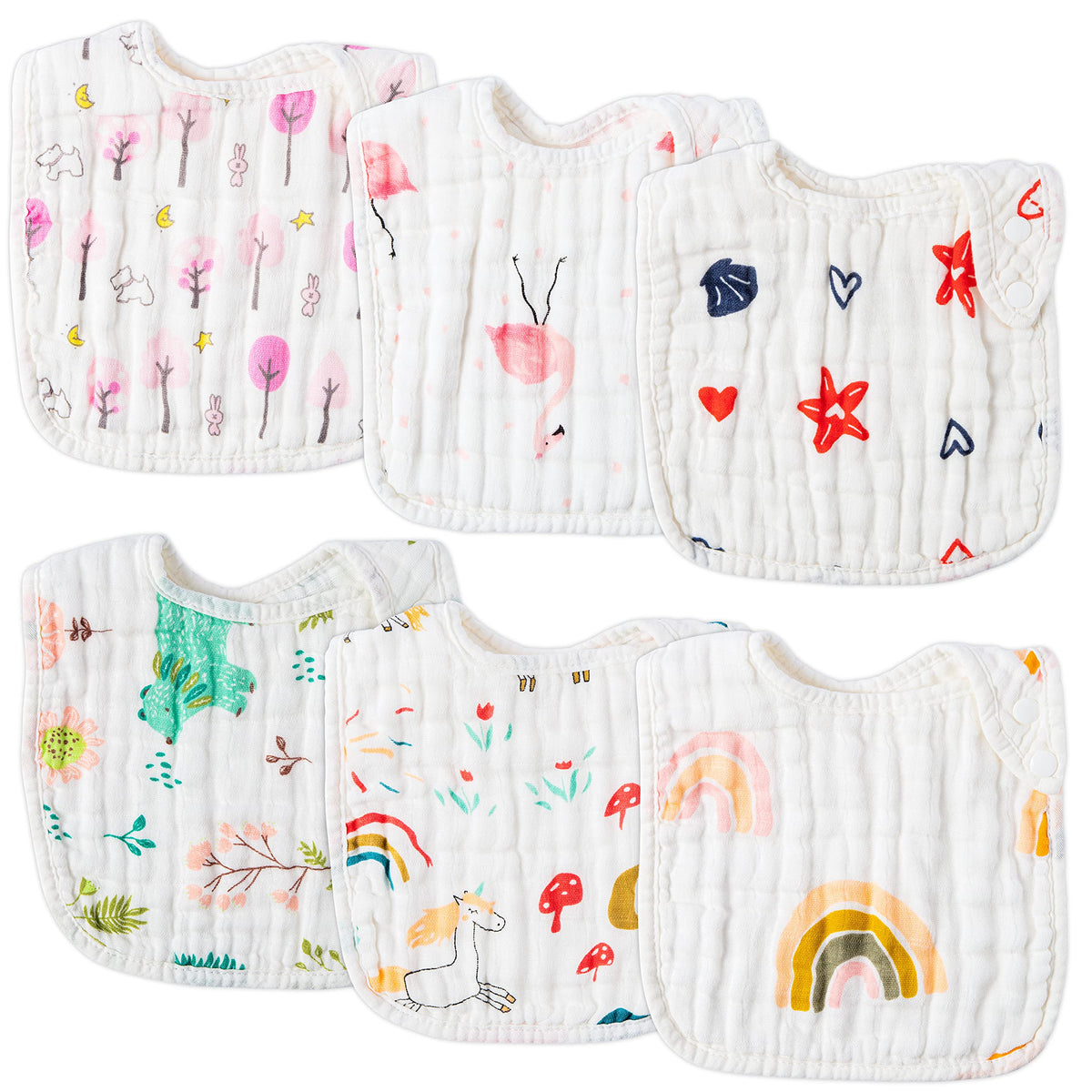 Zainpe 6Pcs Snap Muslin Cotton Baby Bibs