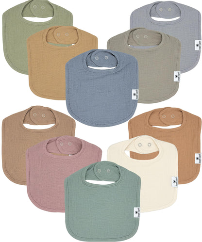 Diaper Squad 10-Pack Organic Cotton Baby Bibs for Baby Boy, Girl
