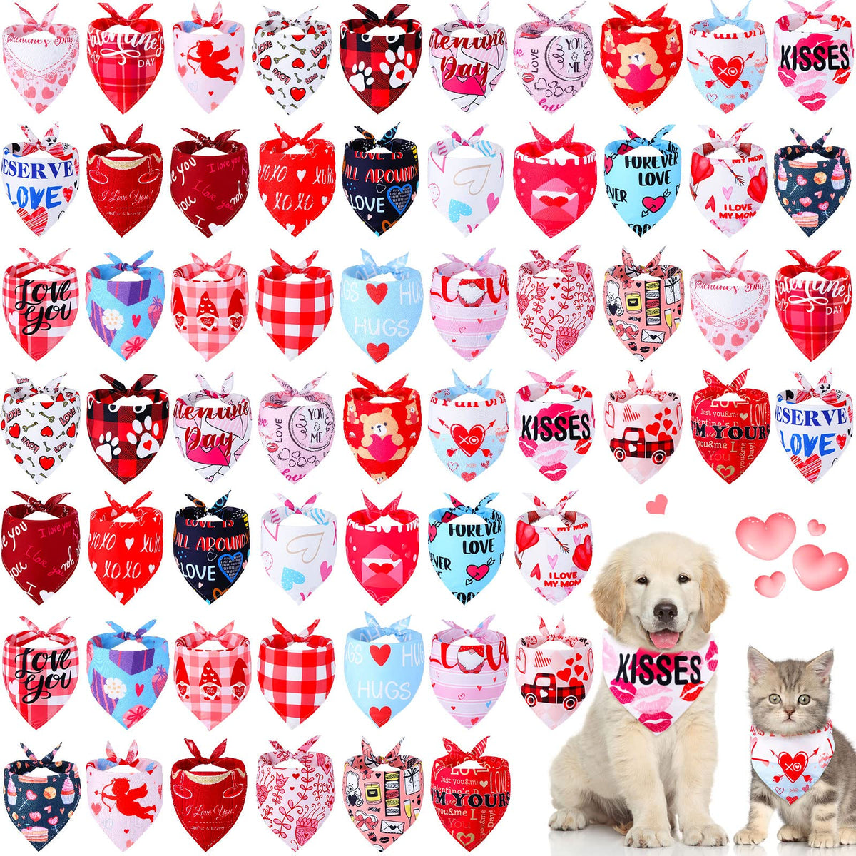 Sanwuta 60 Pcs Christmas Dog Bandanas Bulk Xmas Pet Bib Scarf, Santa Medium