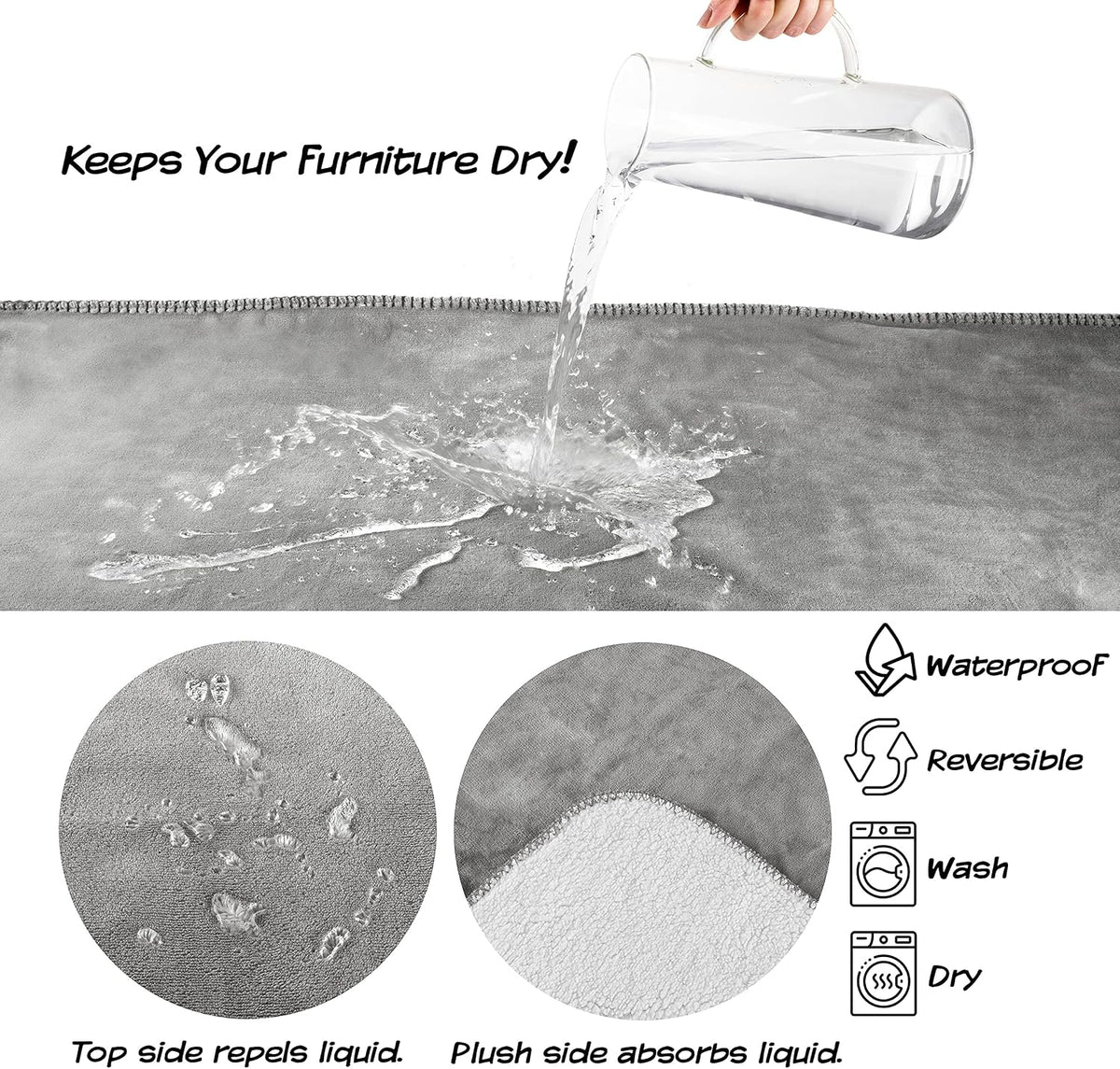 PETMAKER Waterproof Reversible Dog Blanket, Gray, 60” x 70”