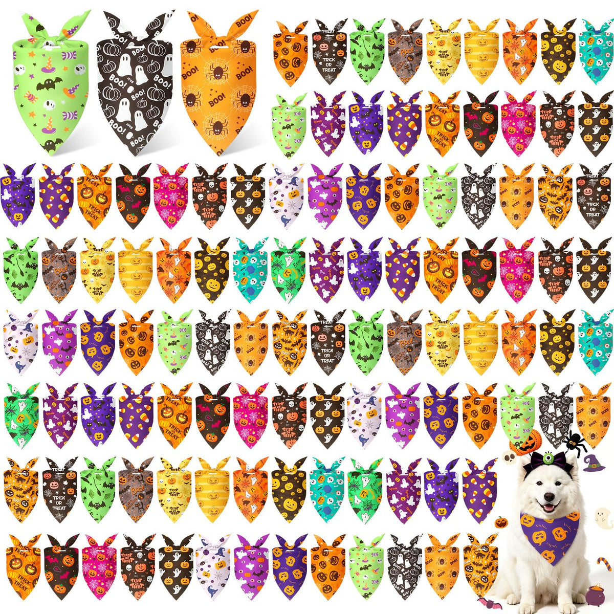 Preboun 100 Pcs Fall Dog Bandanas Bulk, Autumn Pumpkin Maple Leaves Pattern