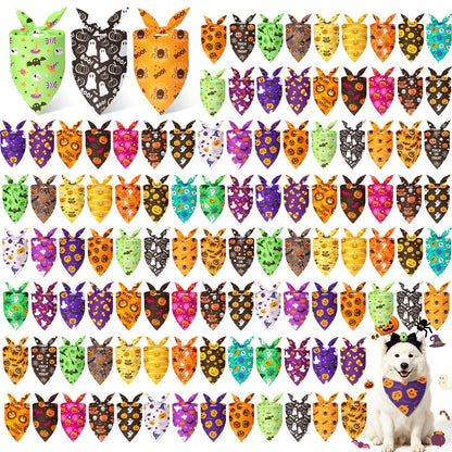 Preboun 100 Pcs Fall Dog Bandanas Bulk, Autumn Pumpkin Maple Leaves Pattern