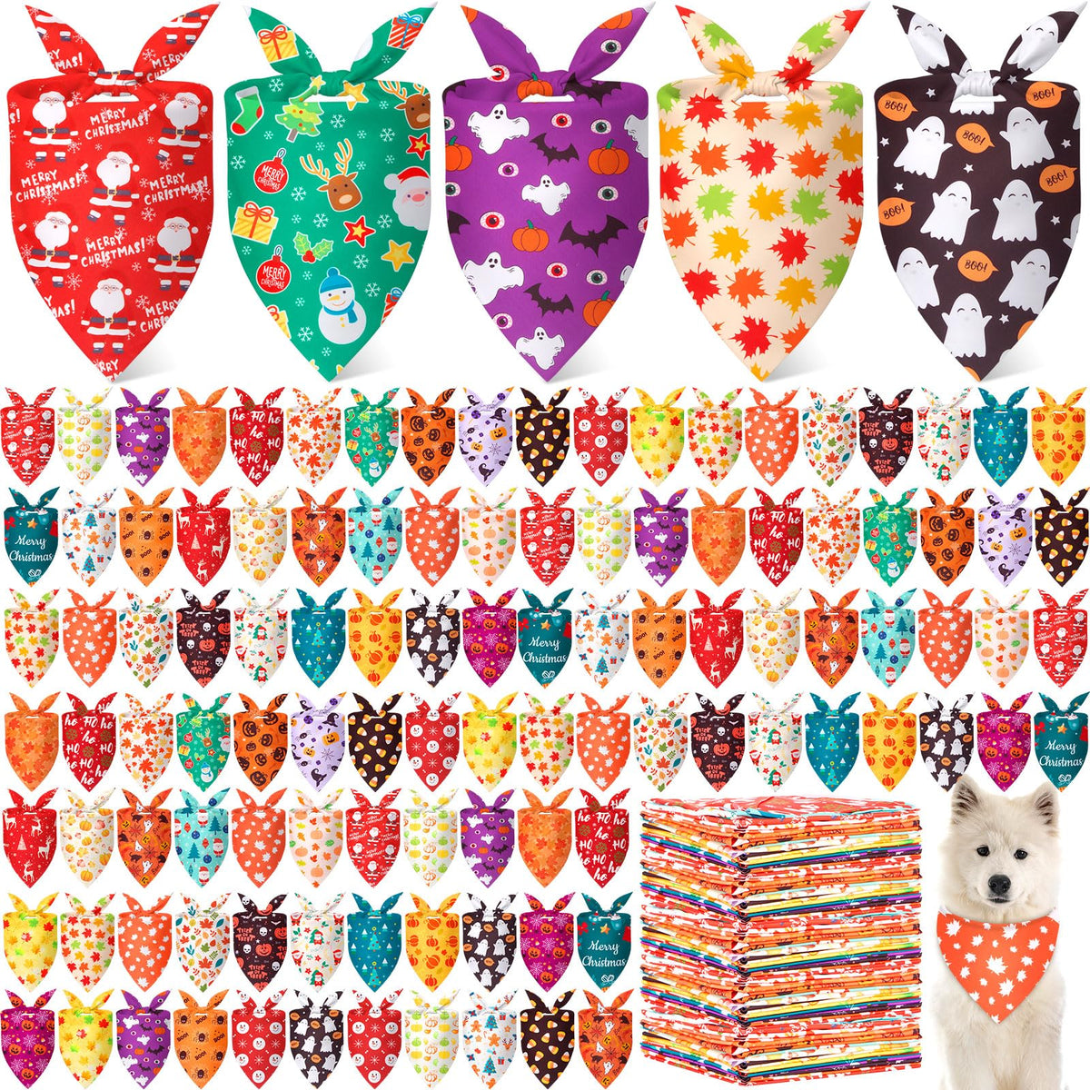 Chunful 120 Pcs Halloween Dog Bandanas Bulk for Charm Grooming Medium Pet