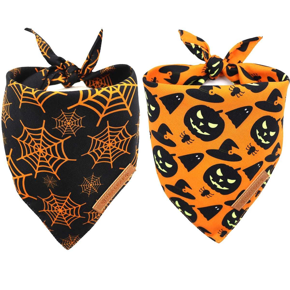 Realeaf Thanksgiving Dog Bandanas 2 Pack,Turkey Pumpkins Fall Stripe Pet Scarf for Boy and Girl, Premium Durable Fabric, Reversible Holiday Bandana for Medium and Large Dogs Pets