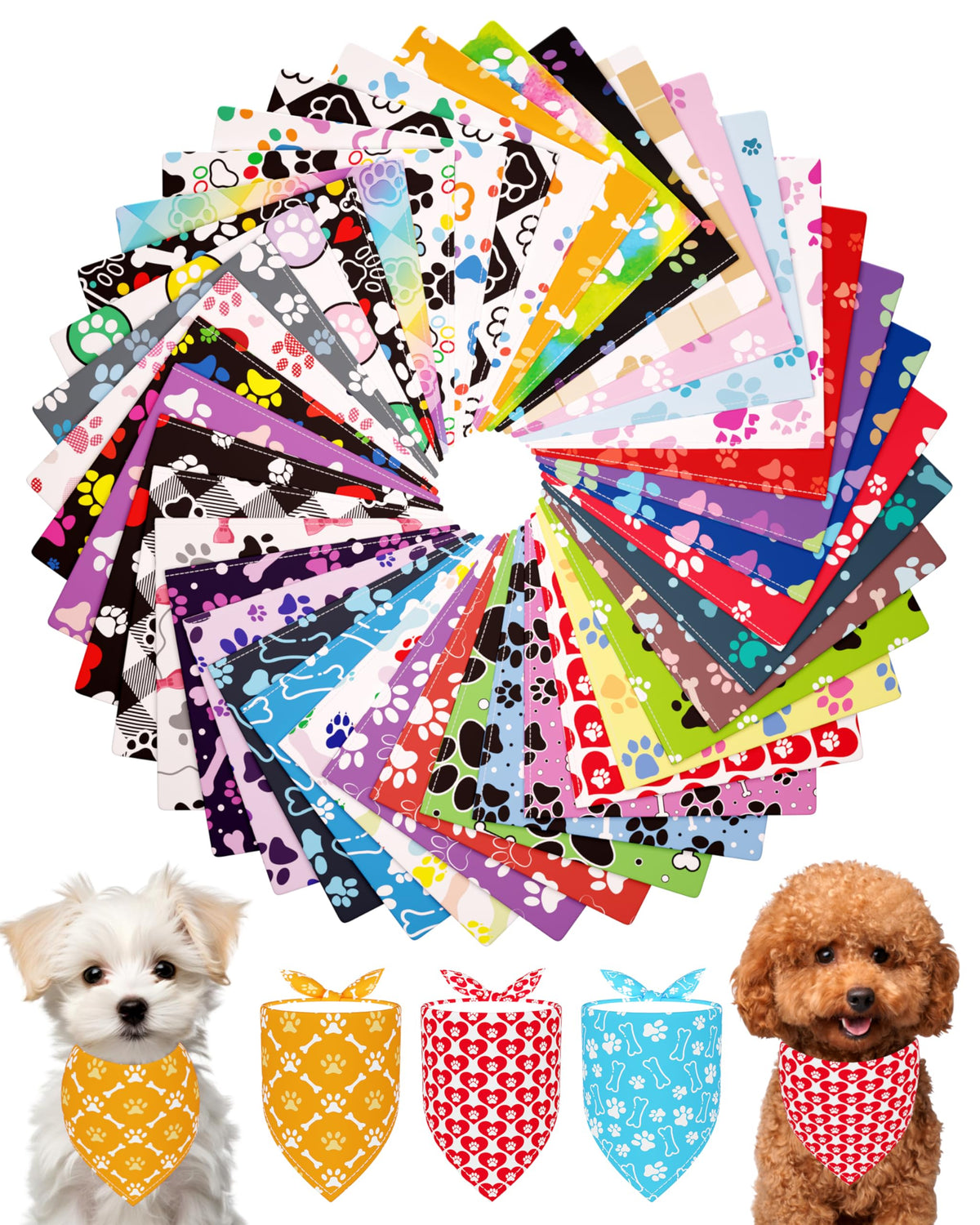 PET SHOW 50 Pack Boy Dog Bandanas Bulk for Medium Dogs