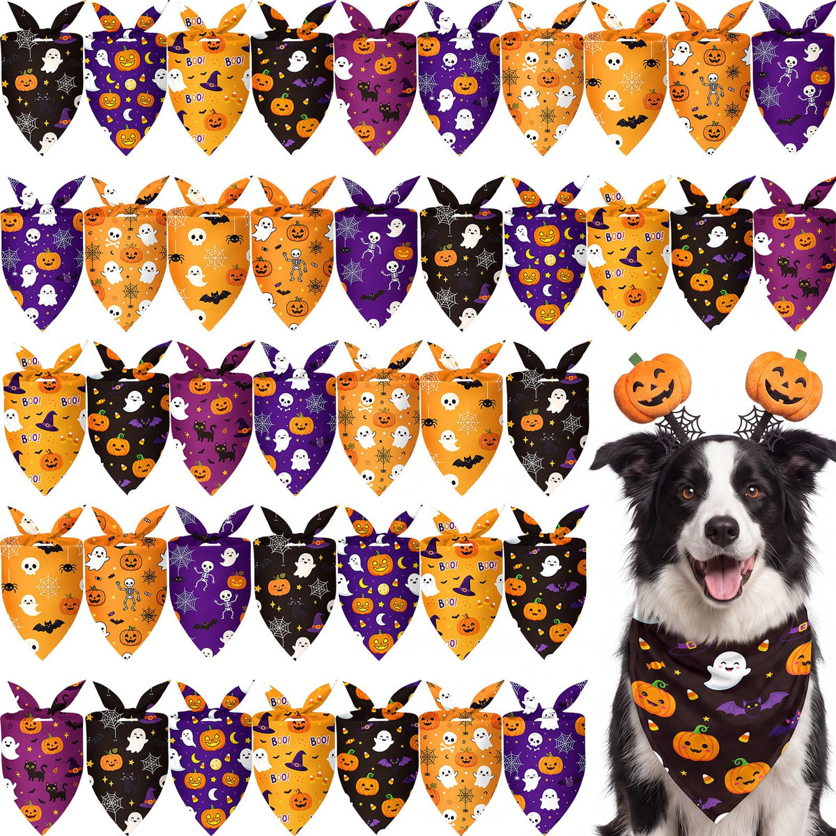Weewooday 50 Pcs Fall Dog Bandanas Bulk for Autumn Pet Soft Bibs Adjustable Squirrel Fox Hedgehog Kerchief Bandana for Small Medium Large Grooming Accessories (Fall Animals, 25.6 x 17.7 x 17.7 Inch)
