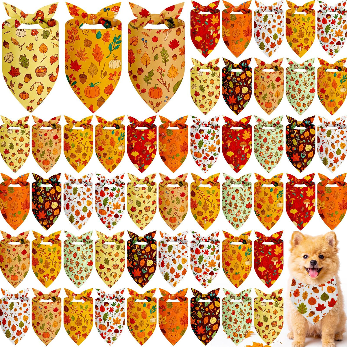 Weewooday 50 Pcs Fall Dog Bandanas Bulk for Autumn Pet Soft Bibs Adjustable Squirrel Fox Hedgehog Kerchief Bandana for Small Medium Large Grooming Accessories (Fall Animals, 25.6 x 17.7 x 17.7 Inch)