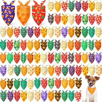 Preboun 100 Pcs Fall Dog Bandanas Bulk, Autumn Pumpkin Maple Leaves Pattern