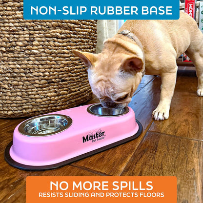 Master Pet Supply Double Dog Bowls Set with Elevated Base Black Velvet