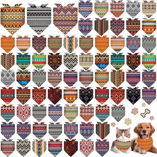 Reginary 72 Packs 4th of July Dog Bandanas Bulk America Flag Patriotic Pet Bandanas Triangle Scarf Bibs Adjustable Dogs Bandana for Pet Independence Day(Geometric Stripes Pattern)