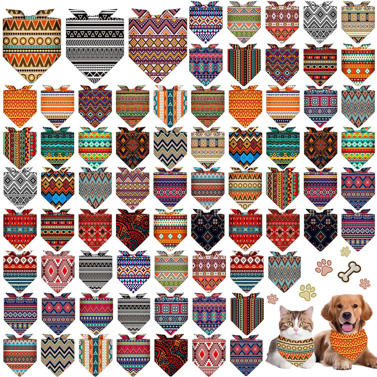 Reginary 72 Packs 4th of July Dog Bandanas Bulk America Flag Patriotic Pet Bandanas Triangle Scarf Bibs Adjustable Dogs Bandana for Pet Independence Day(Geometric Stripes Pattern)