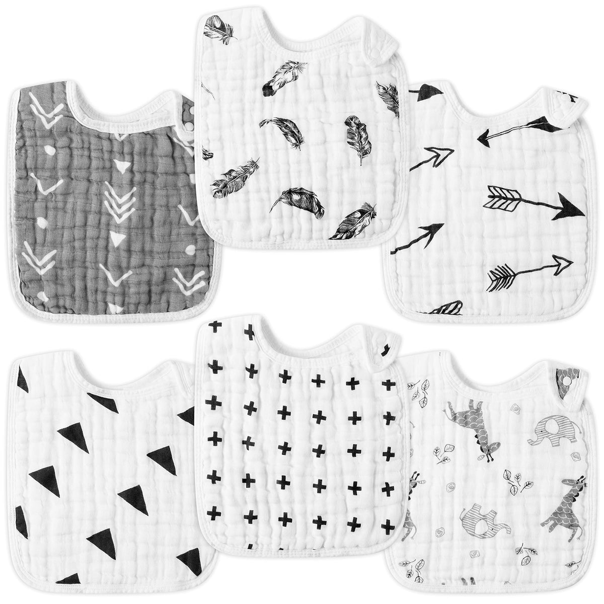 Zainpe 6Pcs Snap Muslin Cotton Baby Bibs