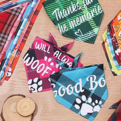 50 Pcs Plaid Dog Bandanas Bulk Cute Dog Scarf Bibs Puppy Pet Bandanas with Captions Adjustable Cat Outfit Washable Triangle Scarf Kerchief for Small to Medium Girl Boy pet(Cute)