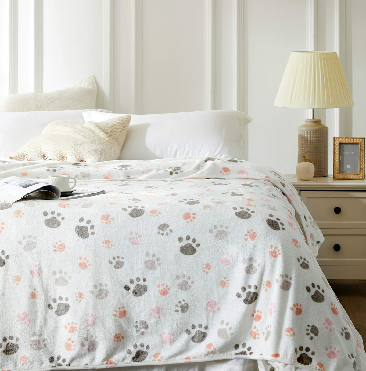 Allisandro 350 GSM-Super Soft and Premium Fuzzy Flannel Fleece Pet Dog Blanket, The Cute Print Design Washable Fluffy Blanket for Puppy Cat Kitten Indoor Outdoor, Grey, 40 x 32 Inches