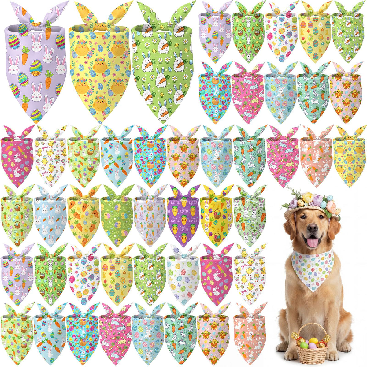 Abbylike 50 Pcs Halloween Dog Bandanas Bulk, Pumpkin Ghost Bat Skull