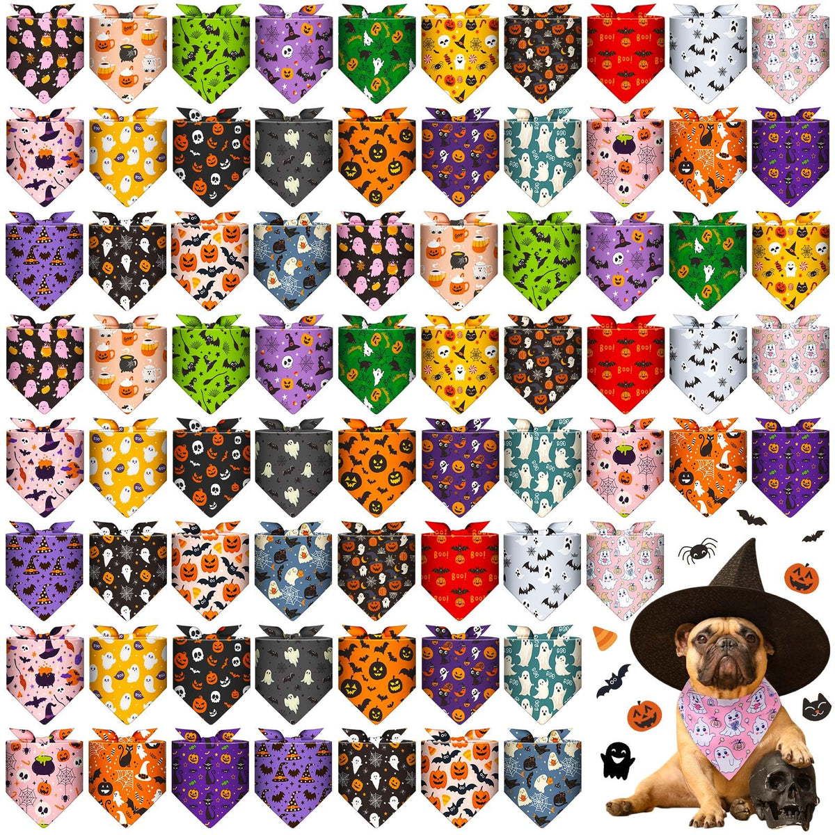 72 Pack Fall Dog Bandanas Bulk Autumn Triangle Pet Scarfs